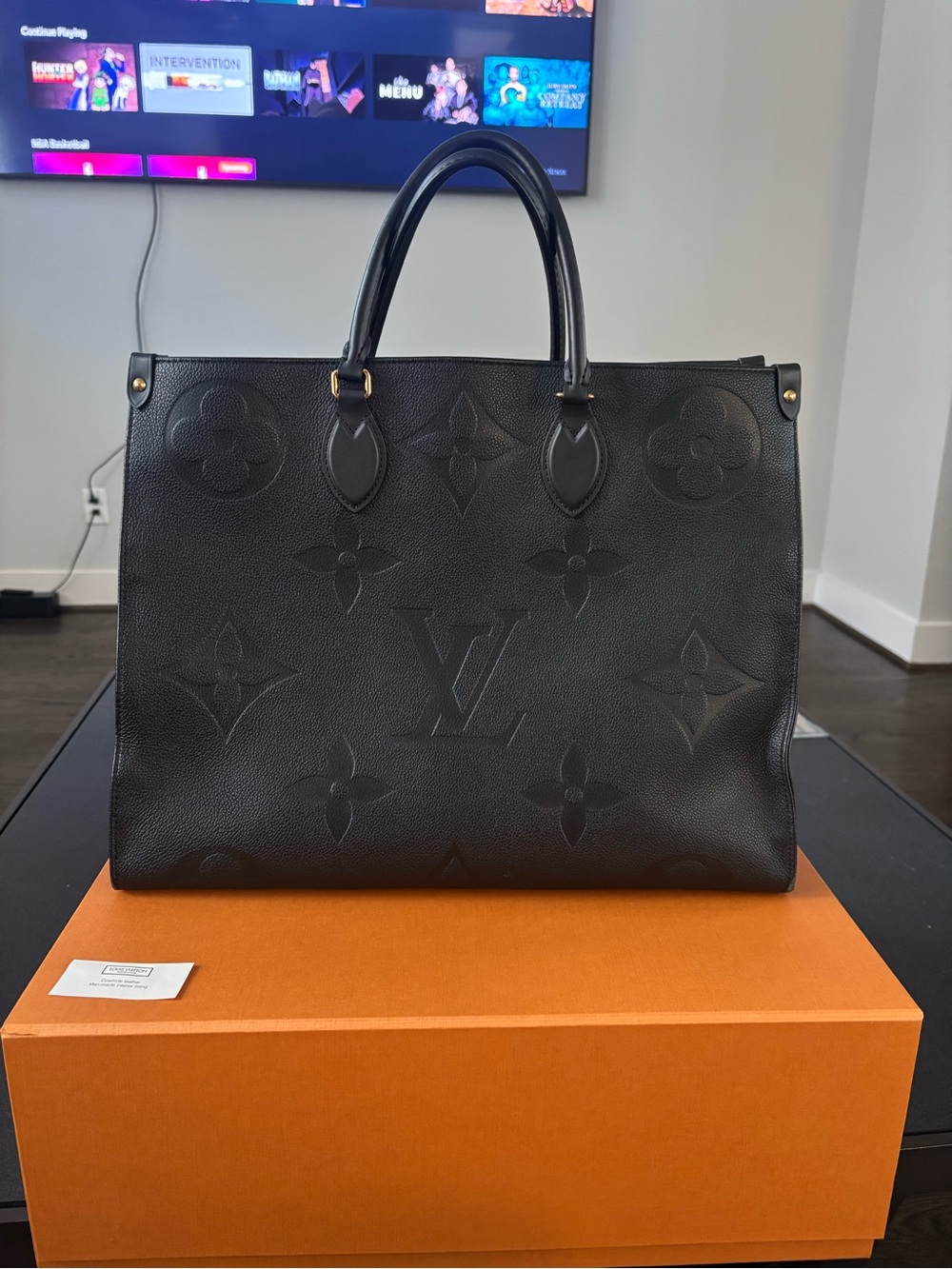 Louis Vuitton Black Embossed Monogram OnTheGo Tote
